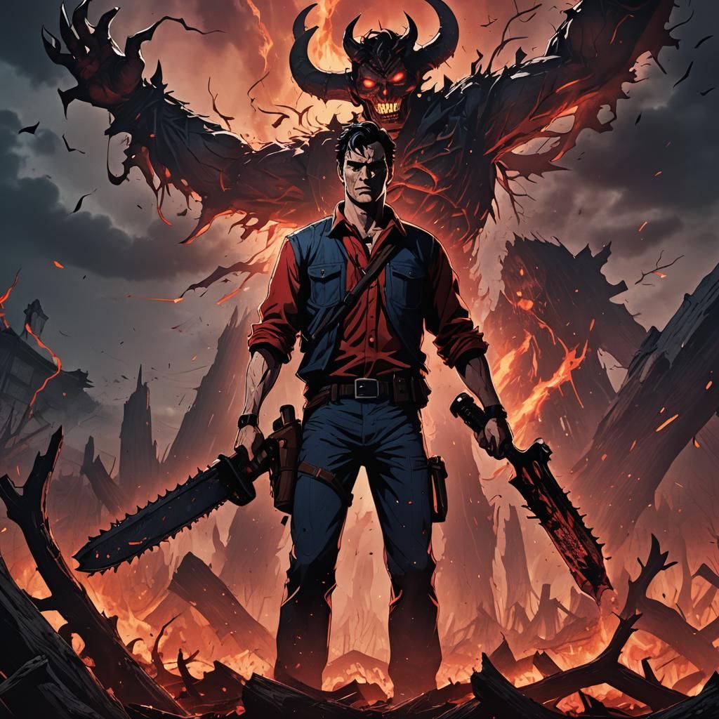 Ash Williams as Satan in Anime Style