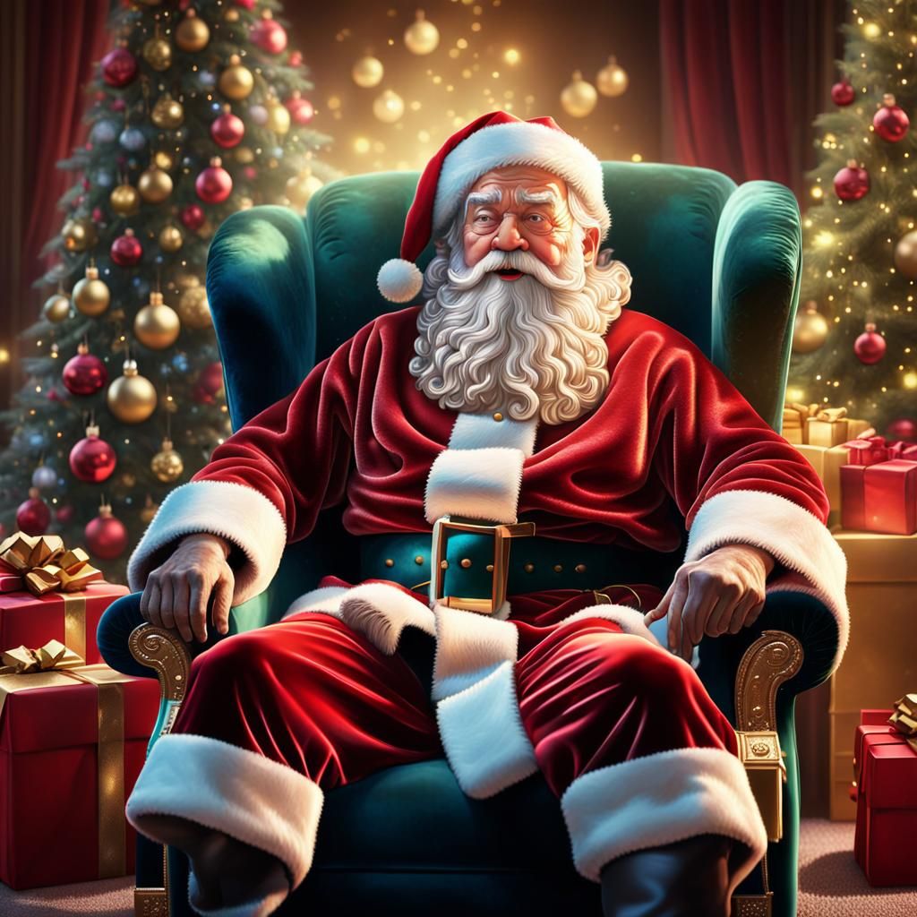 Hyperrealistic Santa Portrait in Velvet Armchair