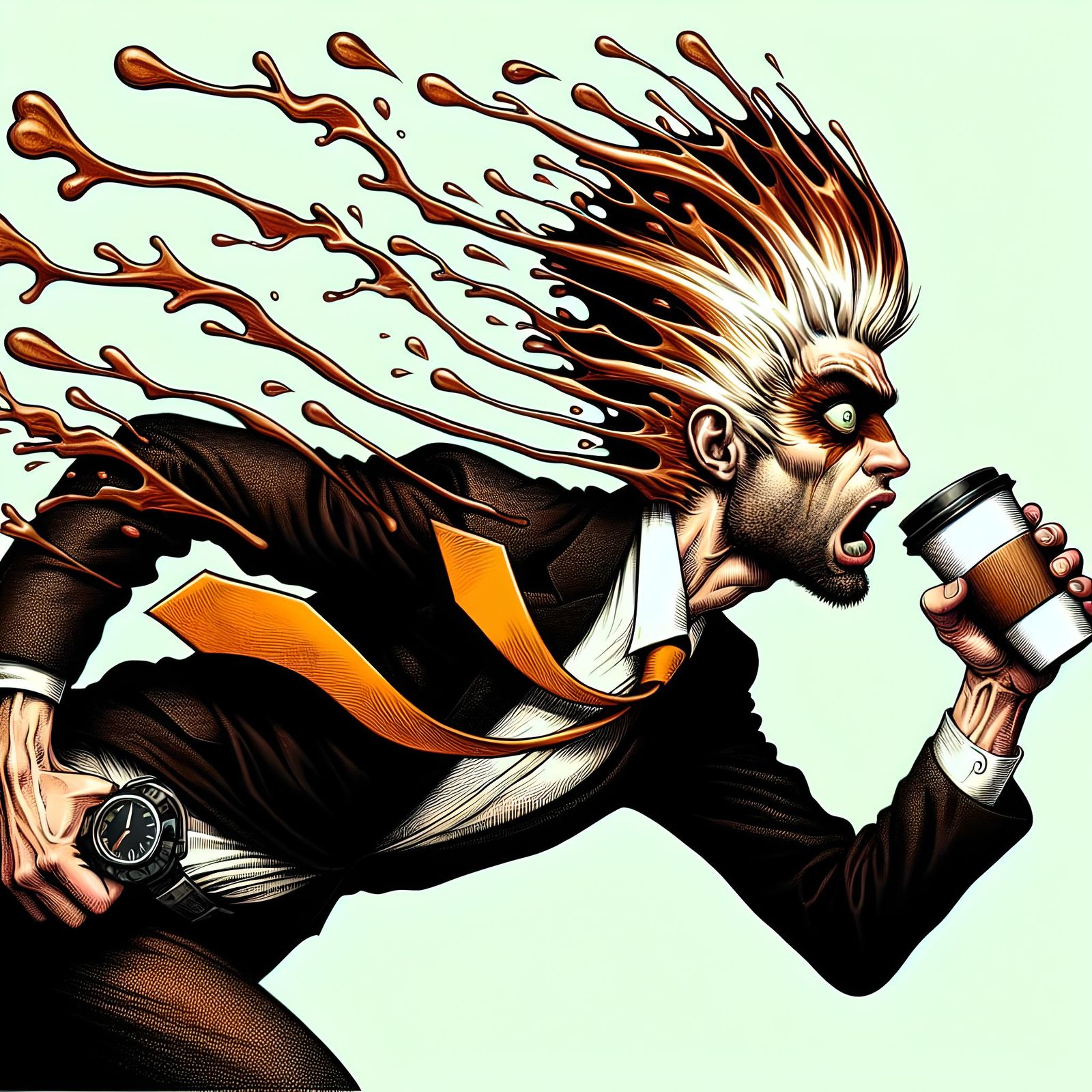 Surreal Coffeeman Caricature in Fauvism Art Brut Style