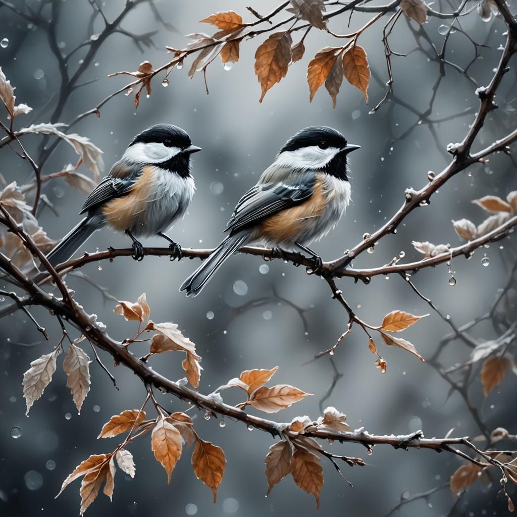 Chickadee on Misty Branch: Ethereal Hyperrealism