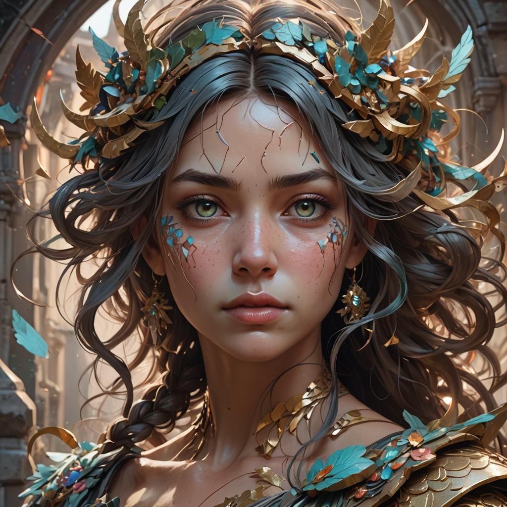 Earthquake Nymph Portrait in Art Nouveau Style