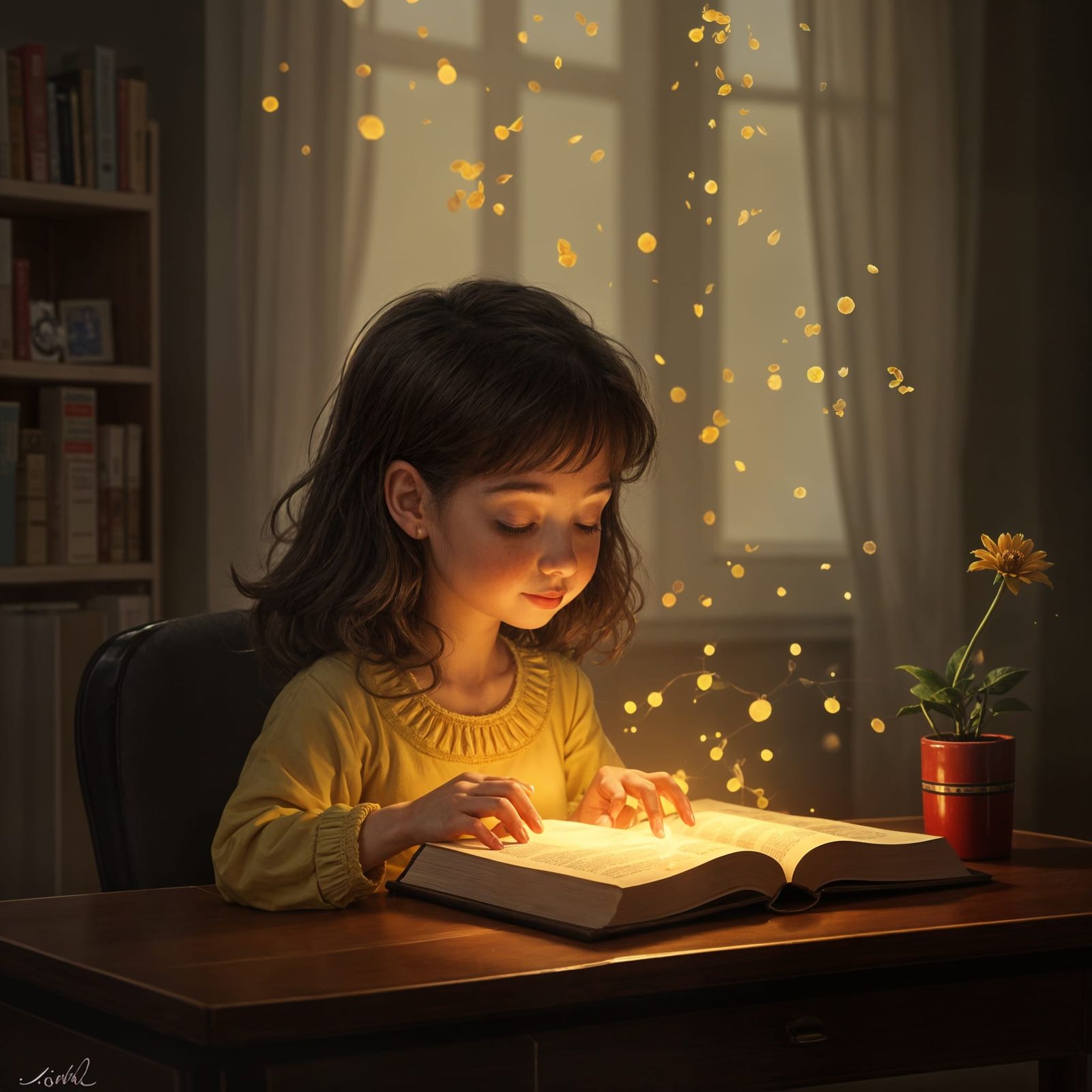 Girl Reading Bible with Glowing Faith