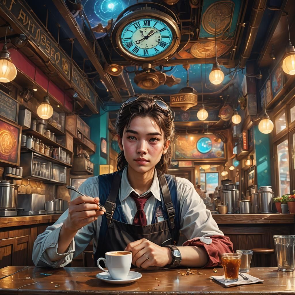 Hyperrealistic Time Travelers' Cafe Concept Art