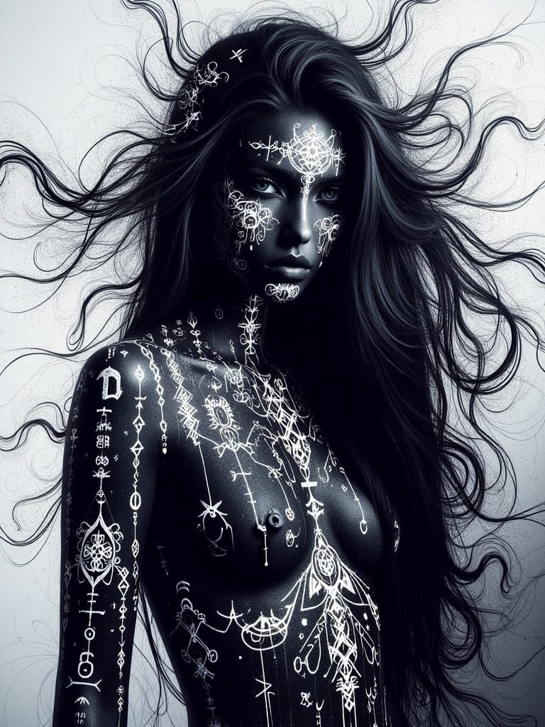 Glowing Rune Goddess in Graffiti Street Art