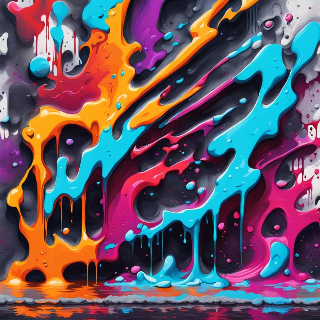 Vibrant Glitch Art in Graffiti and Splash Style