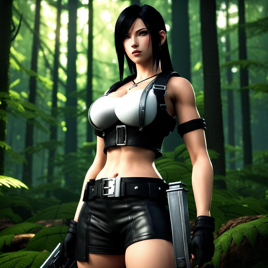 TIFA LOCKHART from final fantasy 7 in a forrest