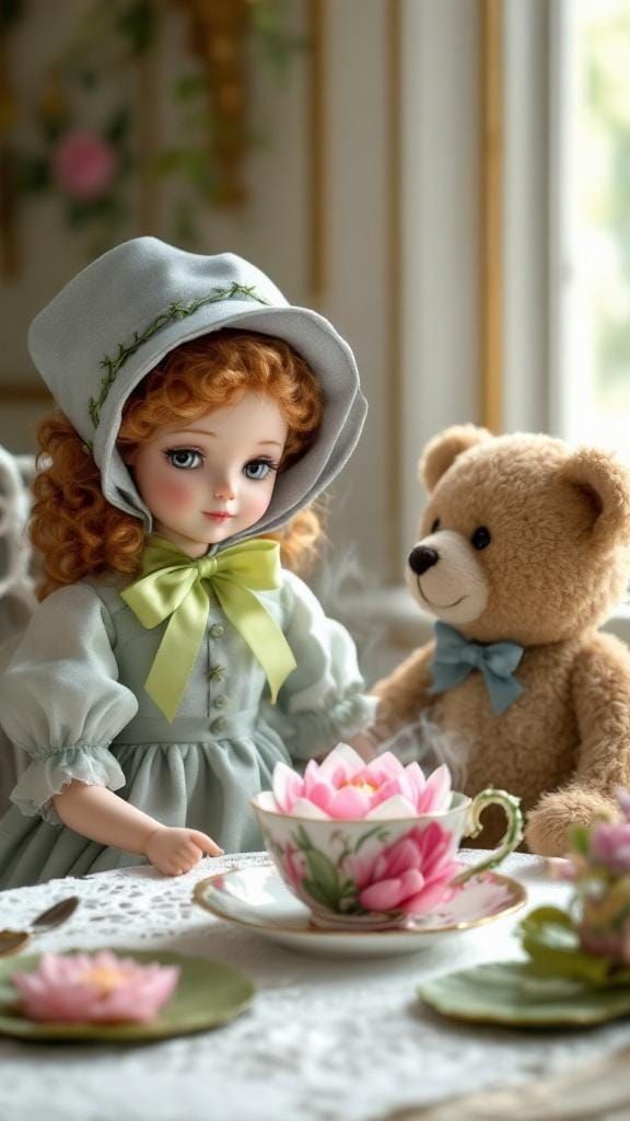 Tea Party with Doll and Teddy Bear