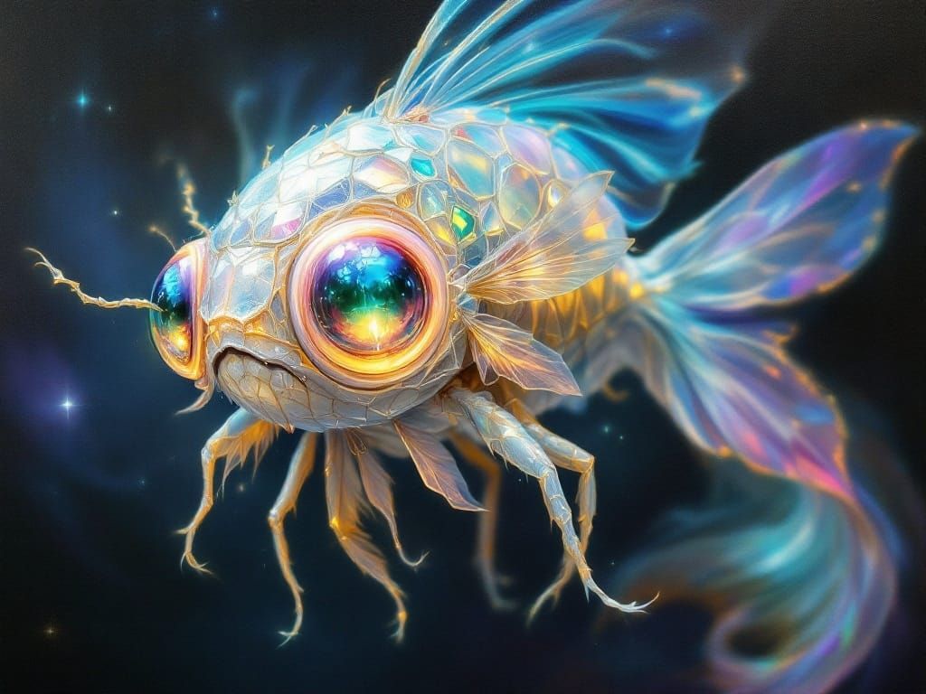 Mystical Fish-Insect Hybrid in Oil Painting