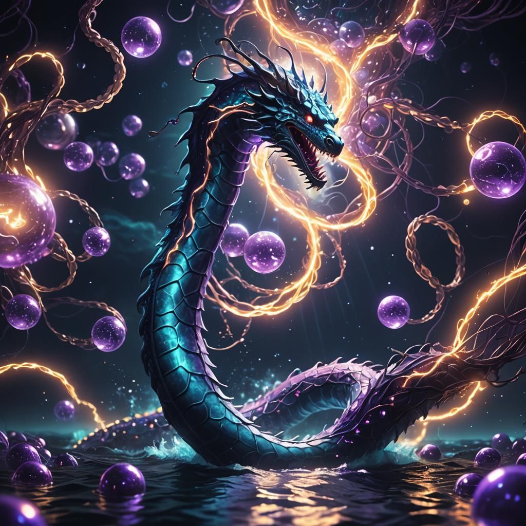 Mythical Sea Serpent in Electric Anime Style