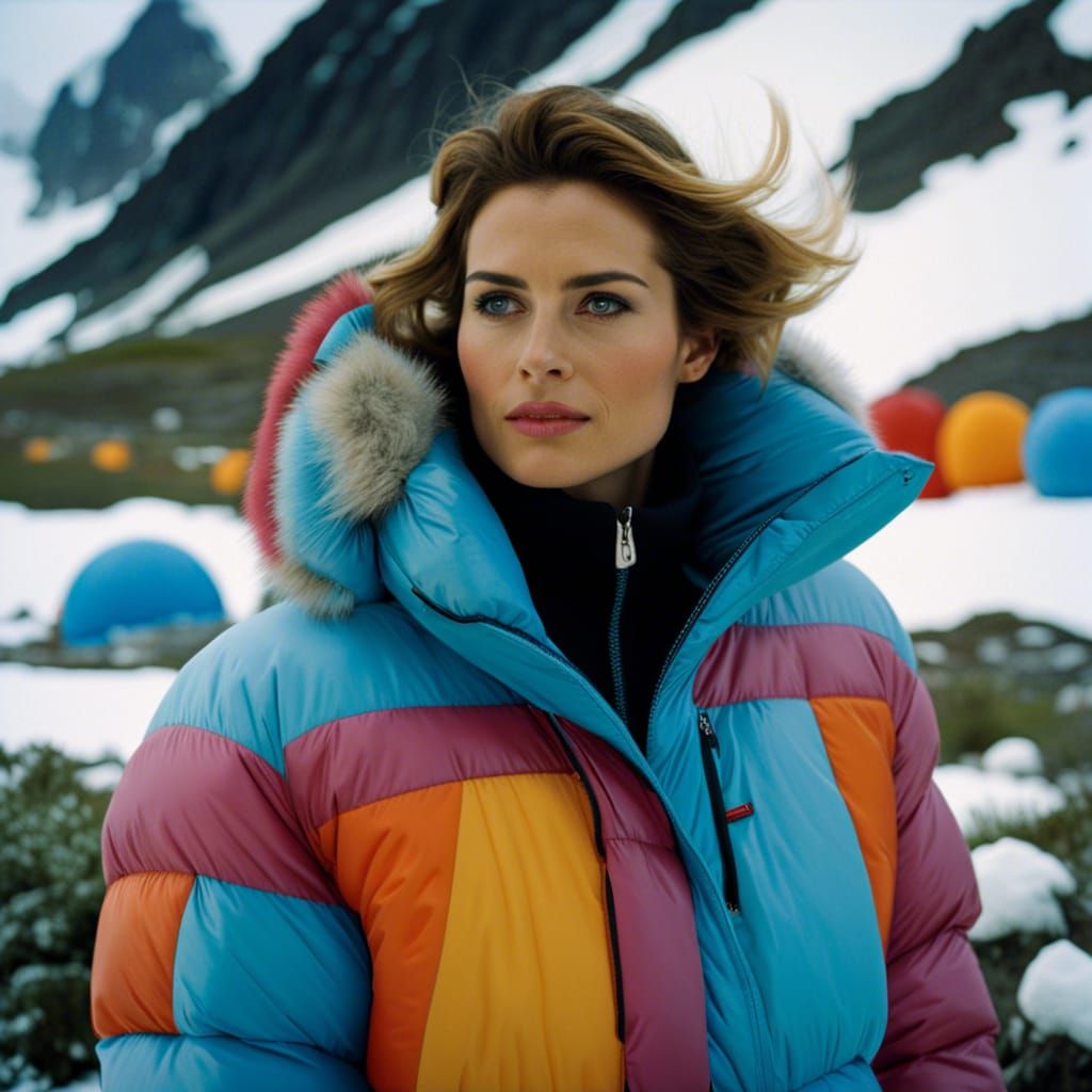 French Model in Puffer Jacket in Antarctica