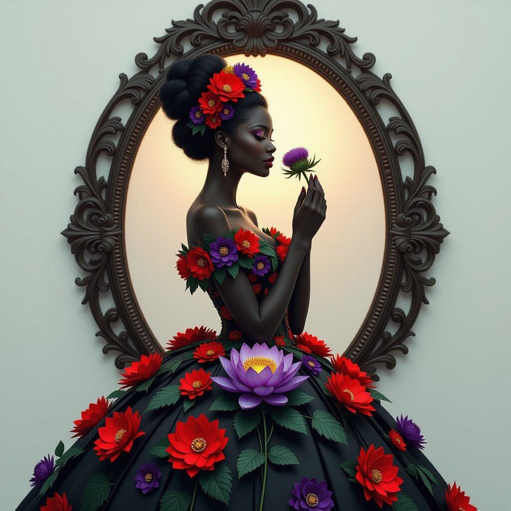 Autumnal Goddess in a Mirror, Photorealistic Dark Fantasy