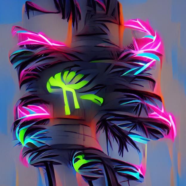 Vibrant Neon Palm Tree in the Dark