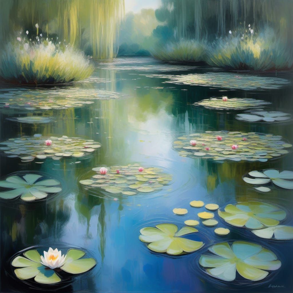 Monet Inspired Water Lily Pond Serene Dreamy Light