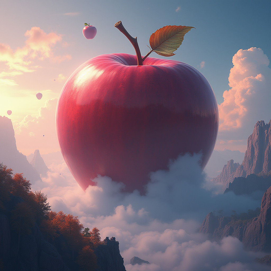 Gigantic Apple in Sky: Detailed Matte Painting