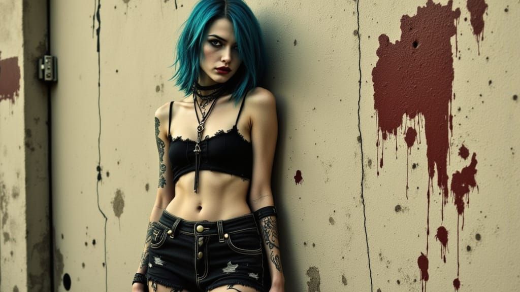 Blue Haired Woman in Moody Surrealist Style