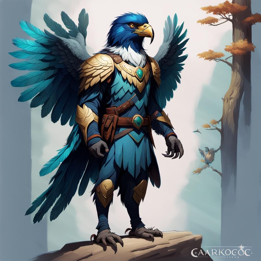 Blue Aarakocra Ranger in Mystical Forest