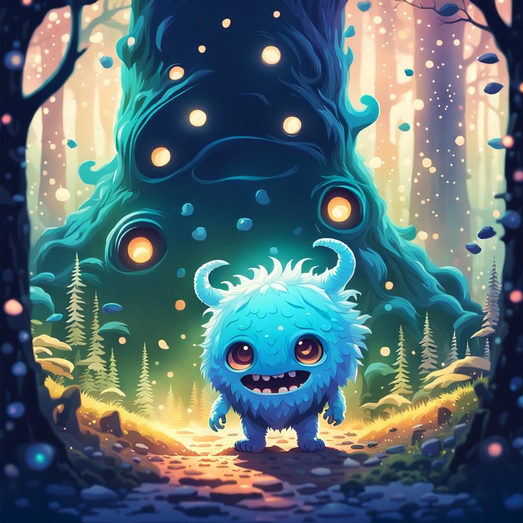 Chibi Monster in Dreamcore Forest, Miyazaki Style