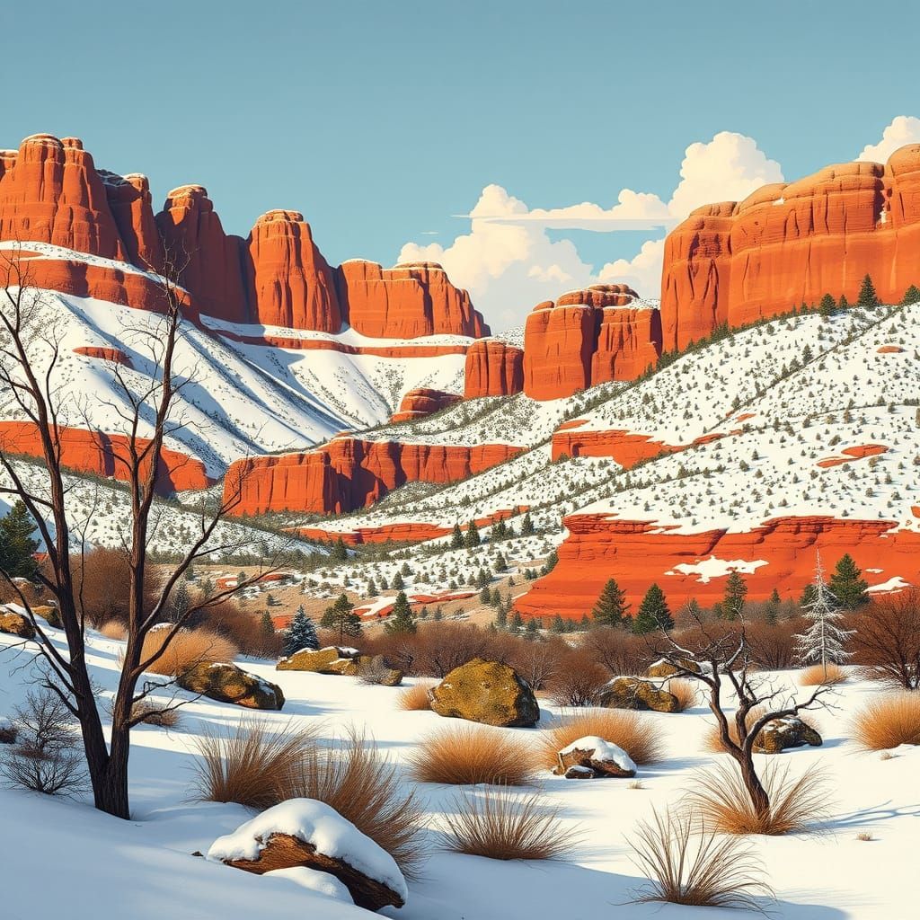 Sedona Arizona Winter Landscape in Cubist Style