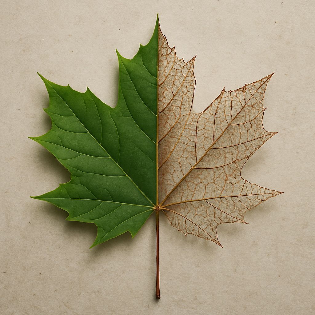 Maple Leaf: Half Green, Half Dried Skeleton