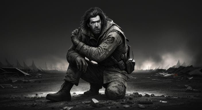 Soldier in Battle: Dramatic Pencil Sketch Portrait