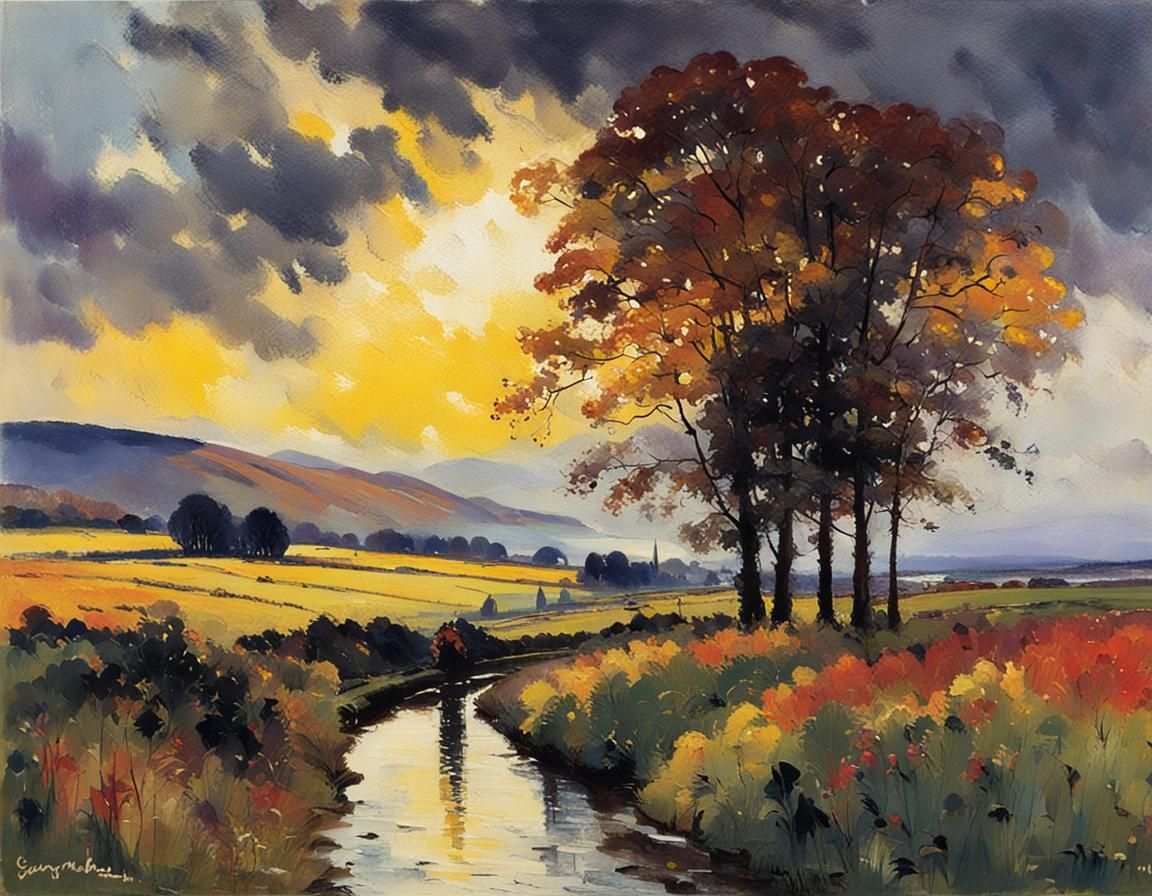 Scottish Autumn Landscape in Expressionist Style