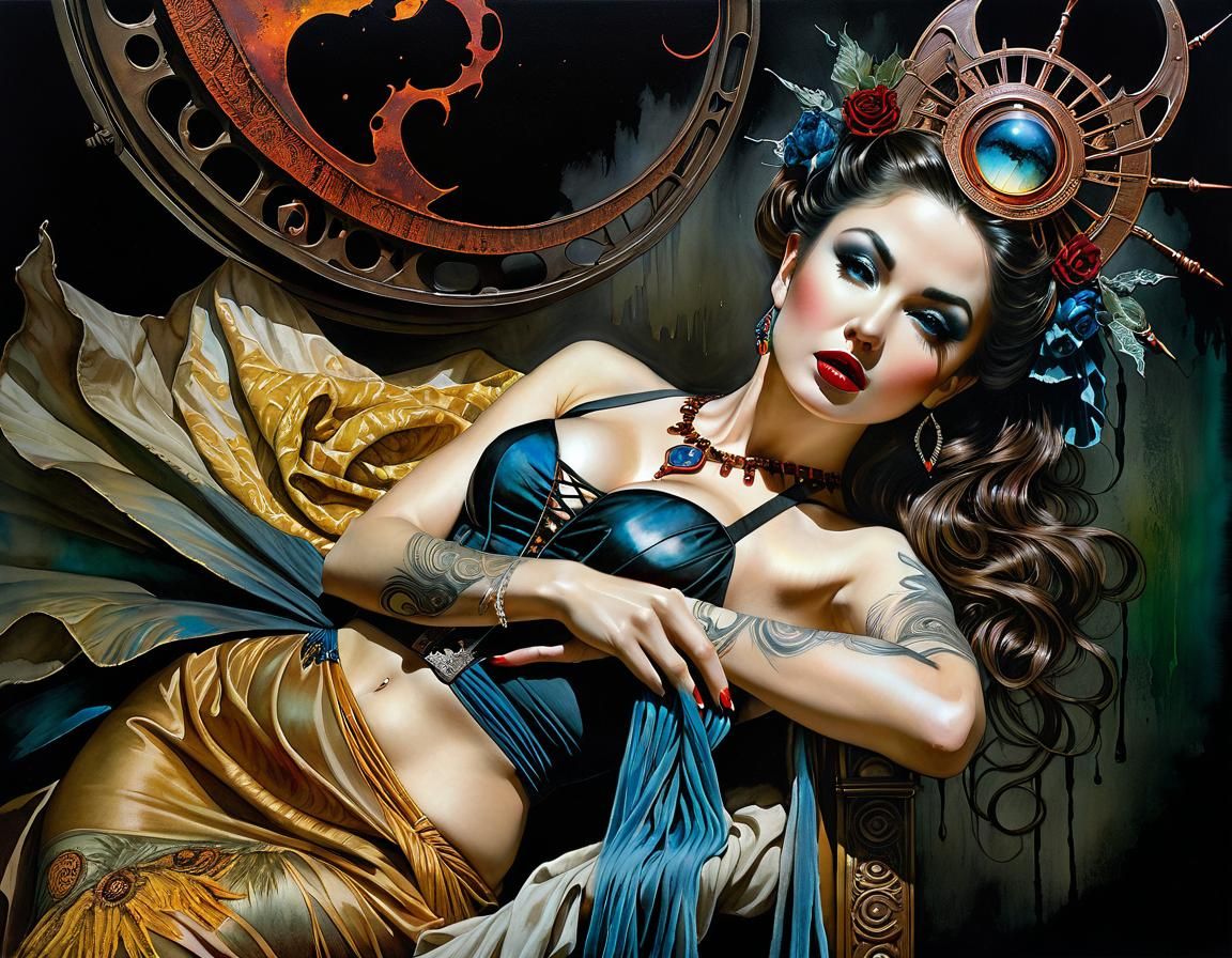 Surreal Dark Fantasy Maiden in Watercolor and Ink