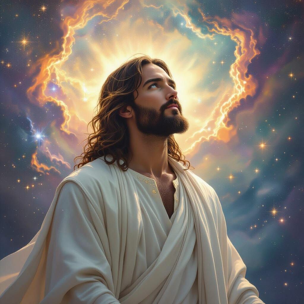 Celestial Jesus Portrait in Mystical Sci-Fi Style