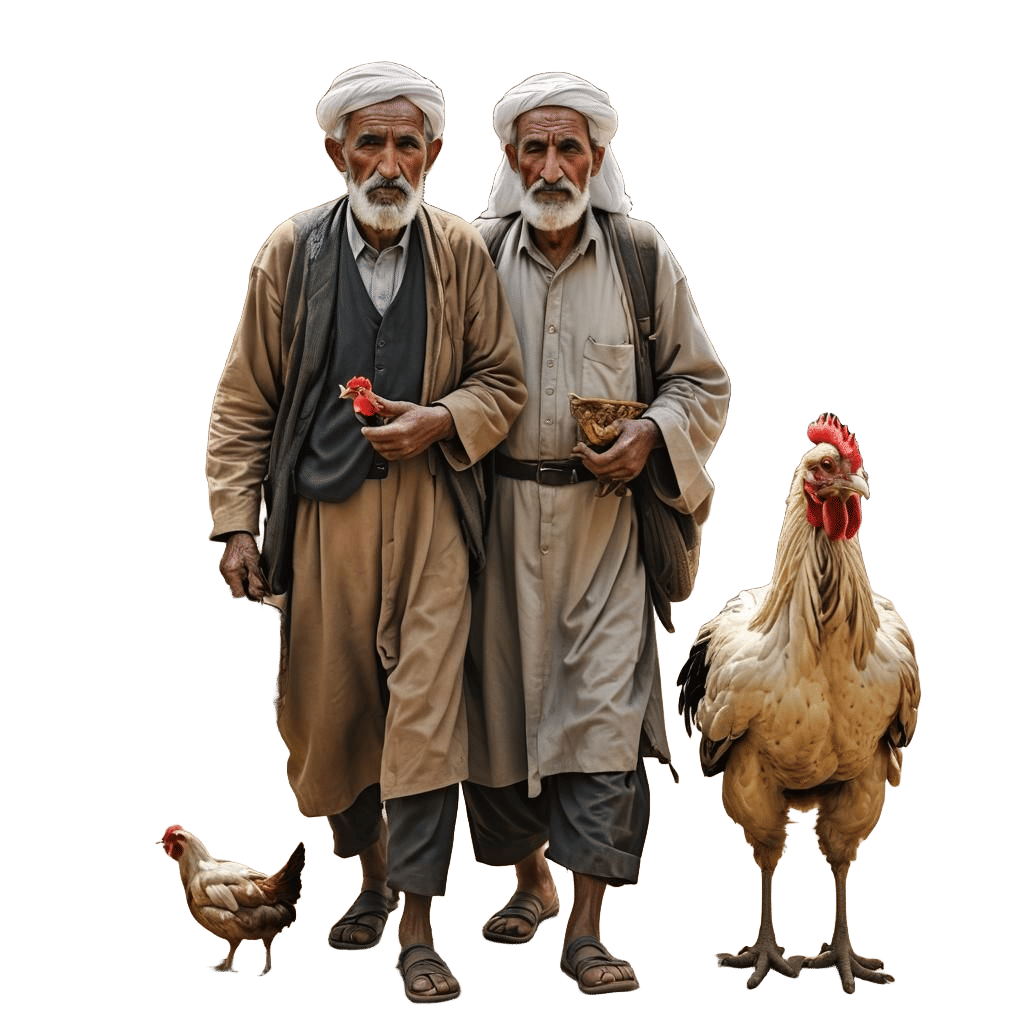 Arab Men with Chicken and Cage