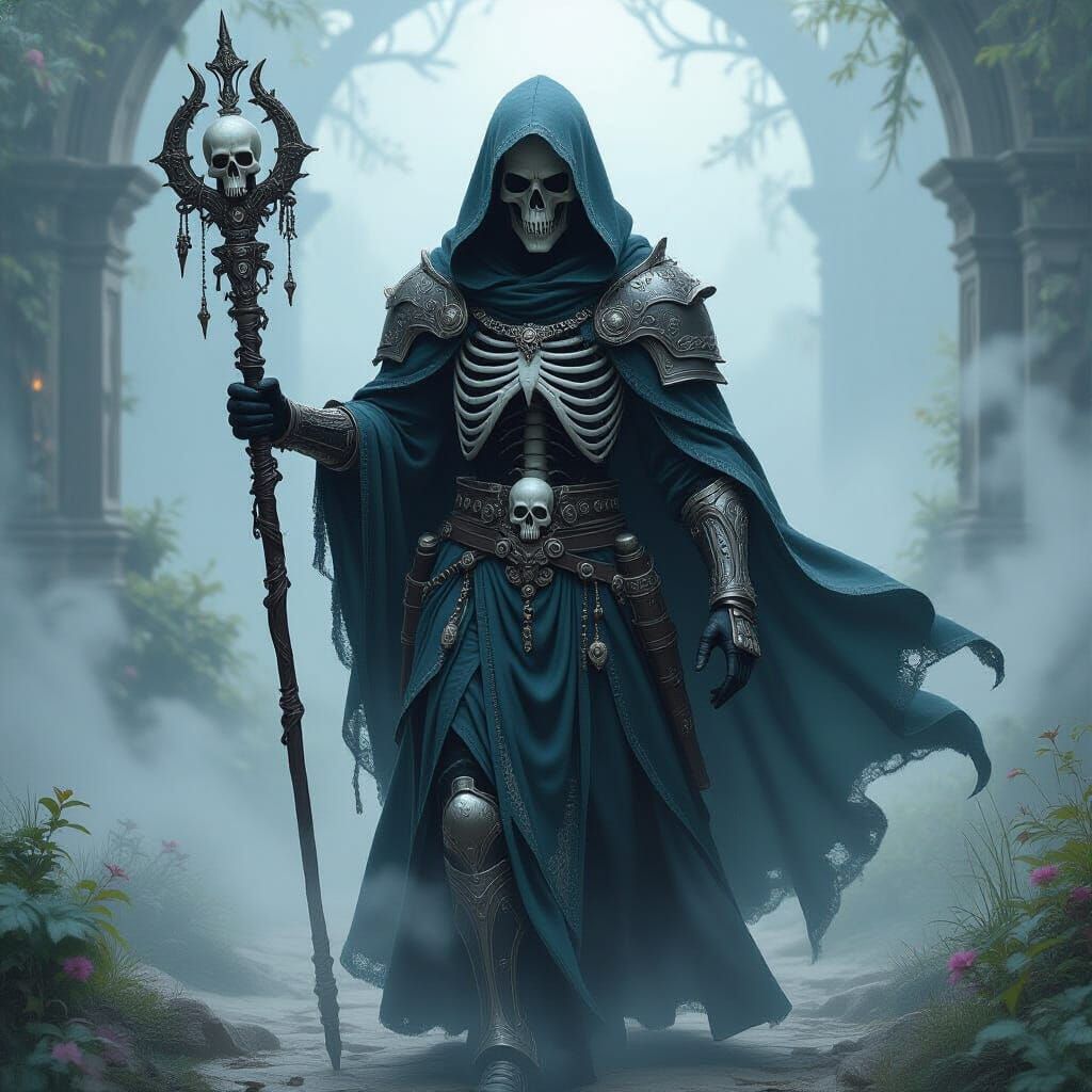 Mystical Cultist in Ethereal Fantasy Landscape