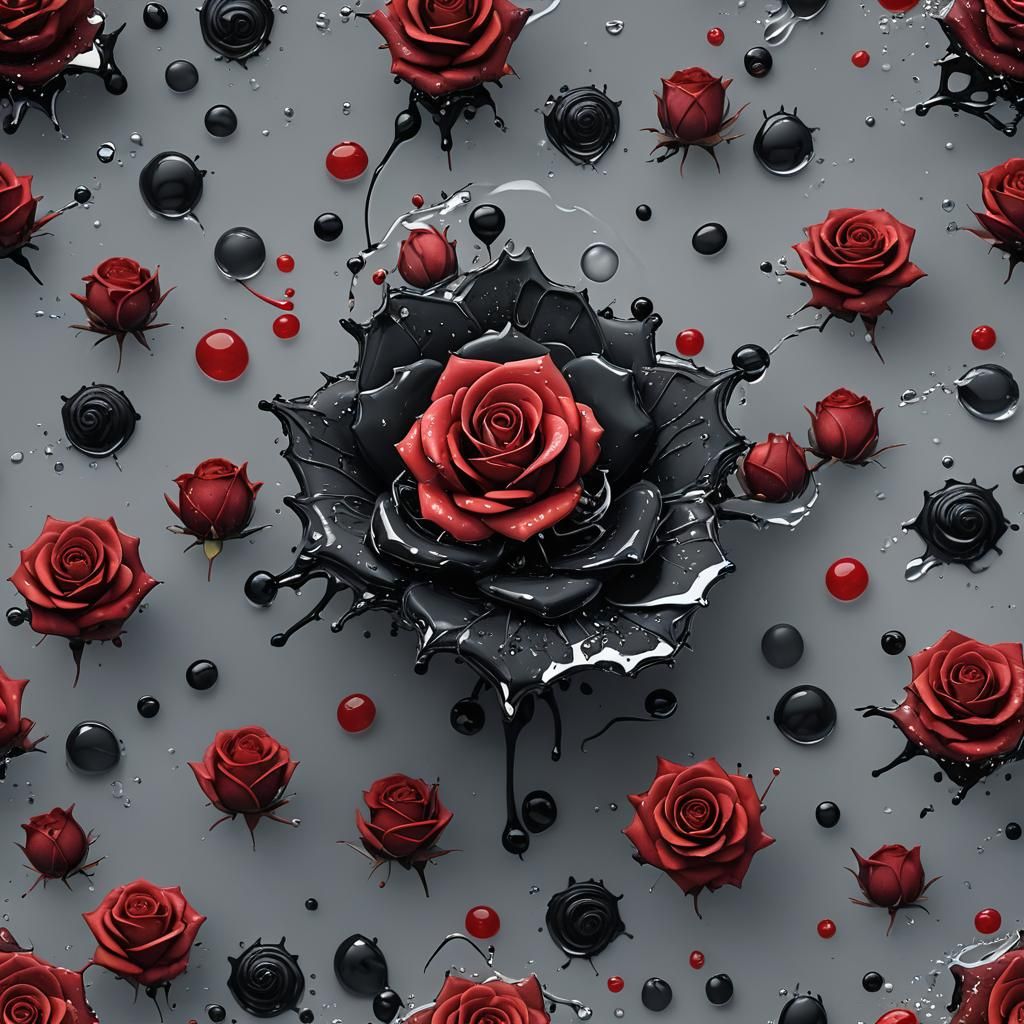 Red and Black Sugar Rose in Water: Detailed Matte Painting
