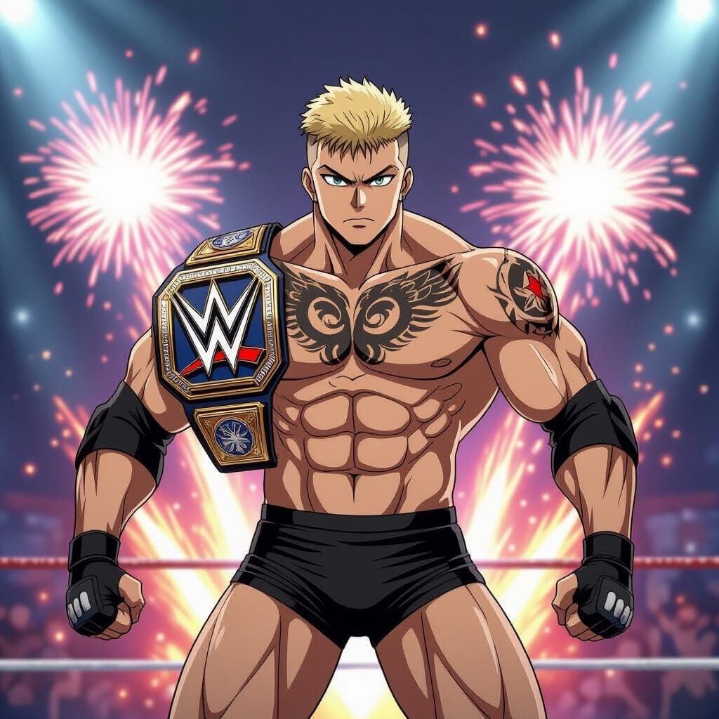 Anime Wrestler with Championship and Pyro
