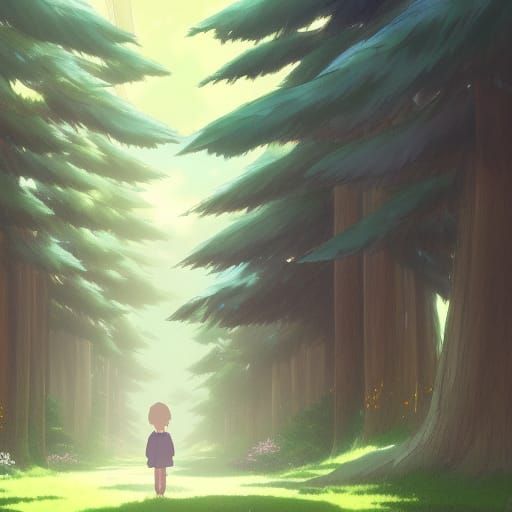 Canadian Trees in Ghibli Anime Style