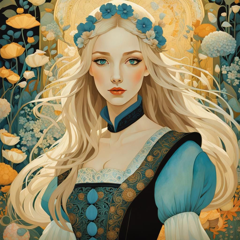 Dreamy Alice in Wonderland with Ornate Flowers