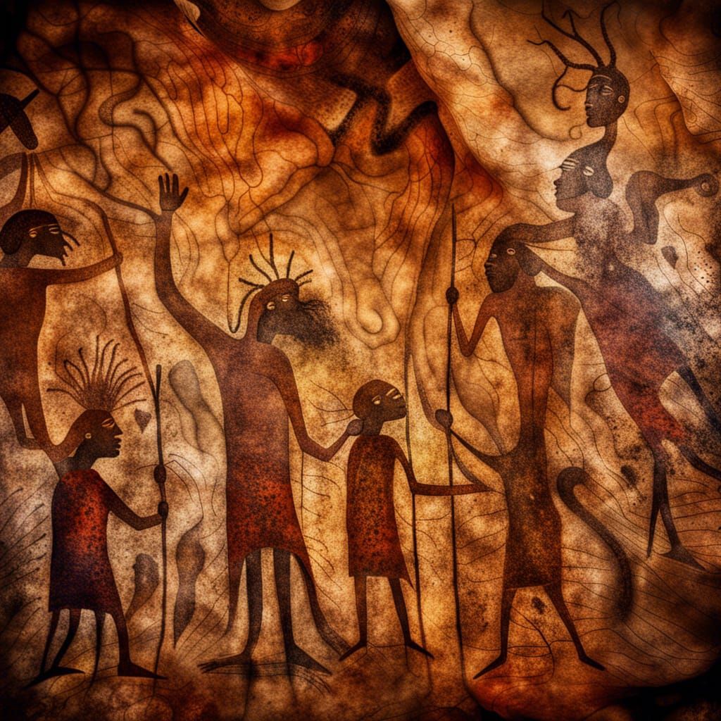 Aboriginal Cave Painting of Mythical Dreamtime Figures