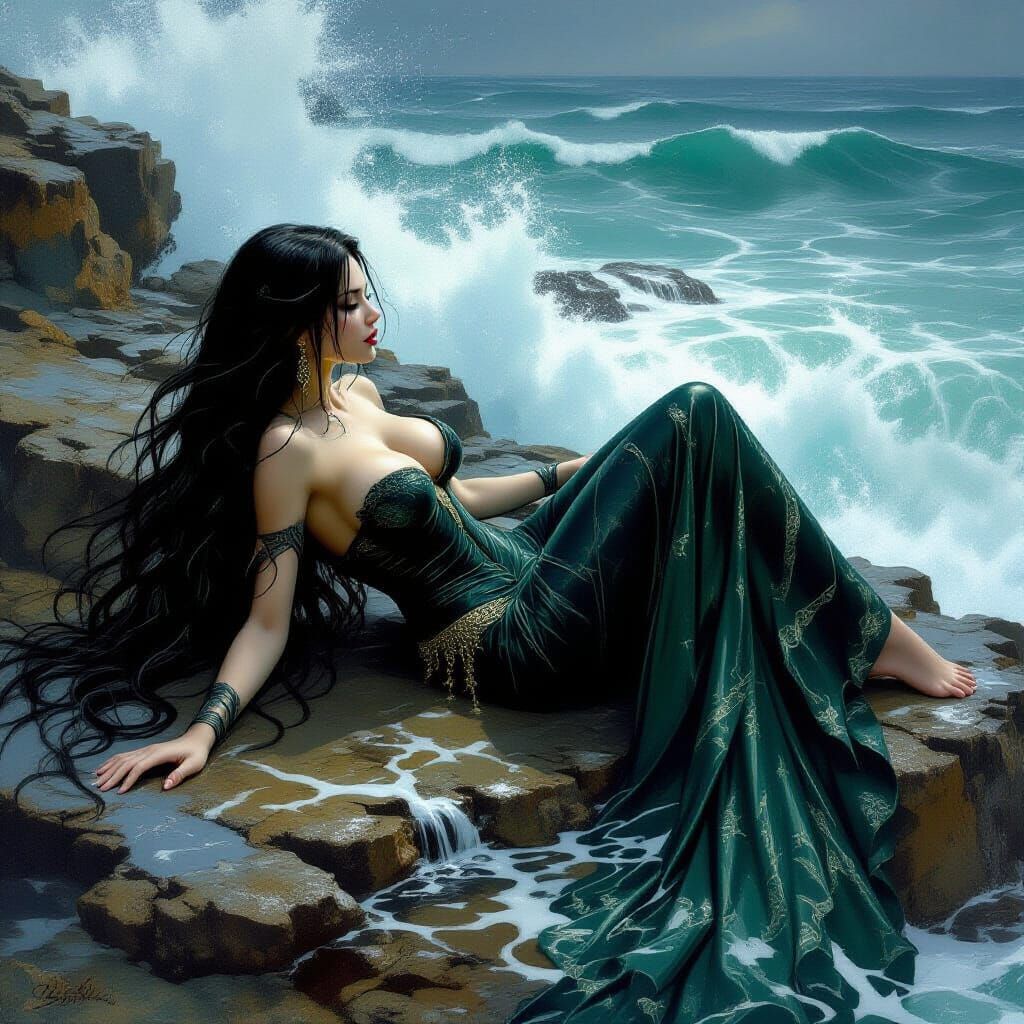 Dark Fantasy Siren on a Cliff