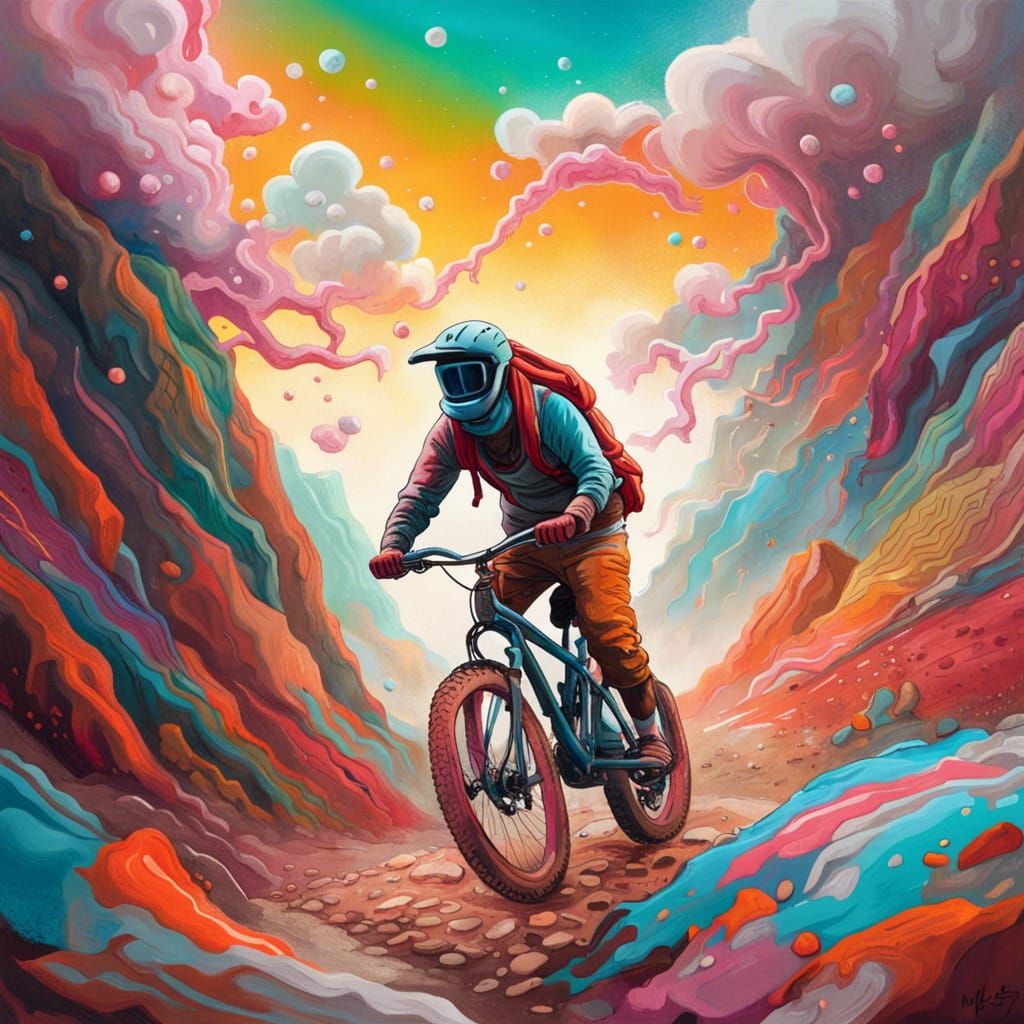 Martian Cyclist in Graffiti Splash Art Style