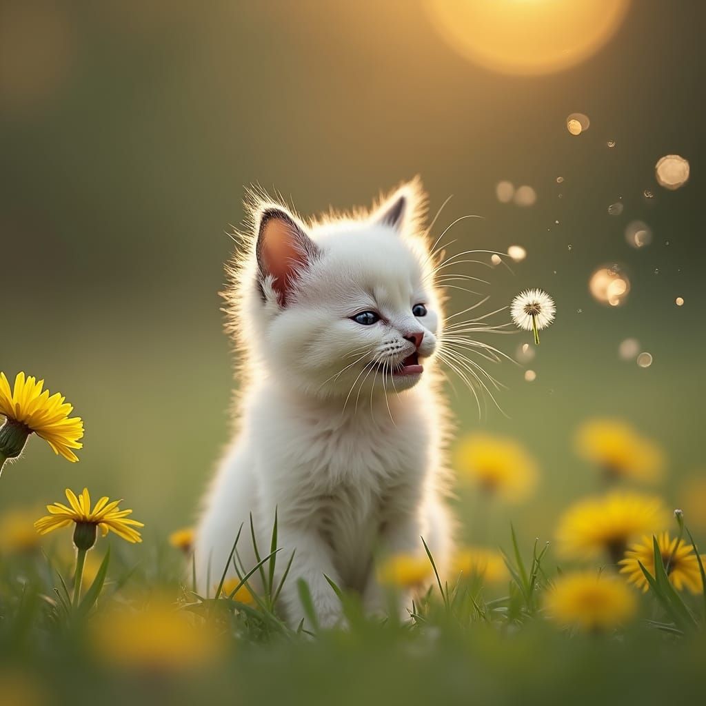 Ragdoll Kitten's Dandelion Moment: A Wildlife Photograph