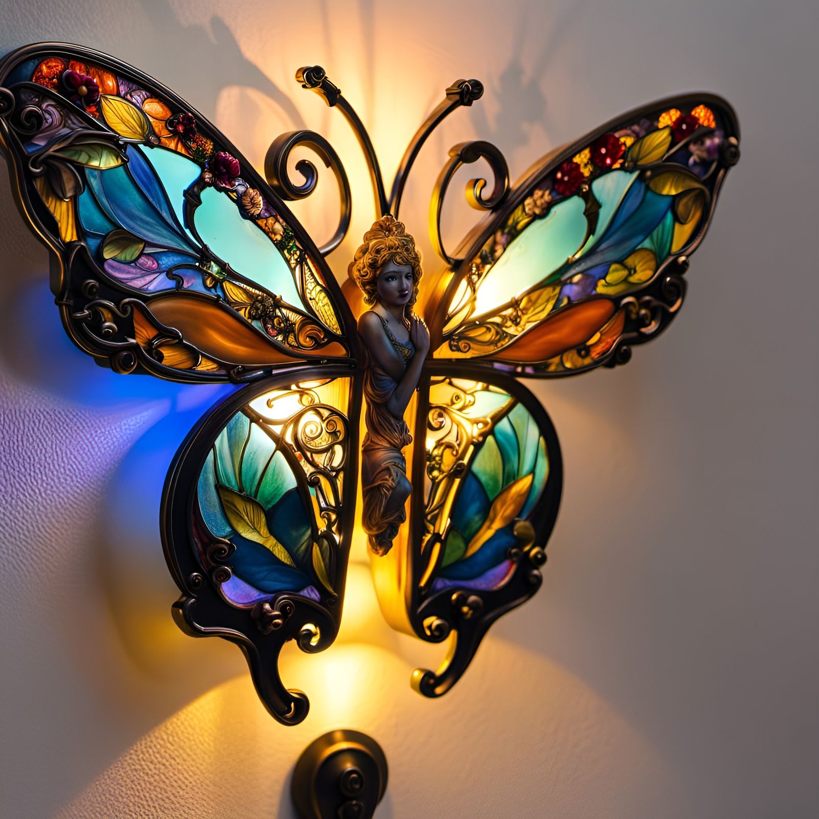 Elvish Butterfly Nightlight Sculpture in Stained Glass