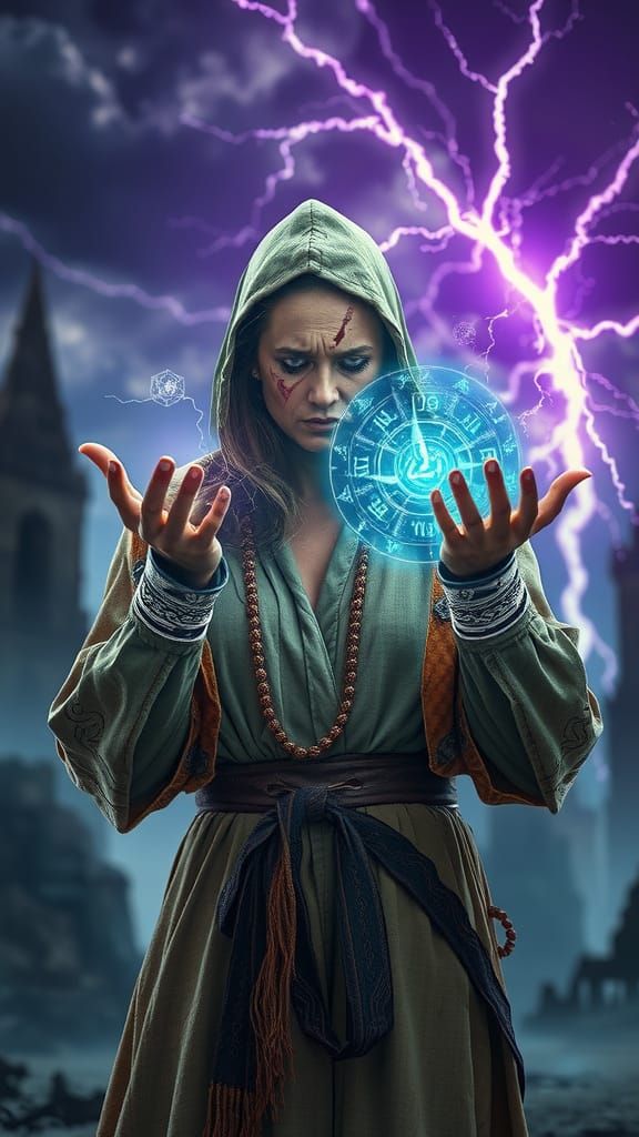 Mystic Sorceress Defends Against Dark Forces in Ancient Real...