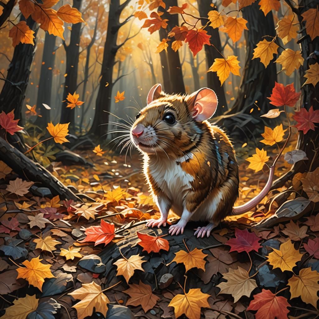 Cute Mouse in Autumn Forest Splash Art