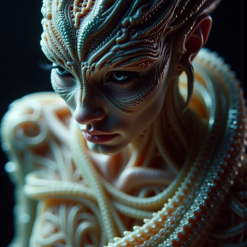 Serpentine Xenomorph in Lace: A Haunting Photograph