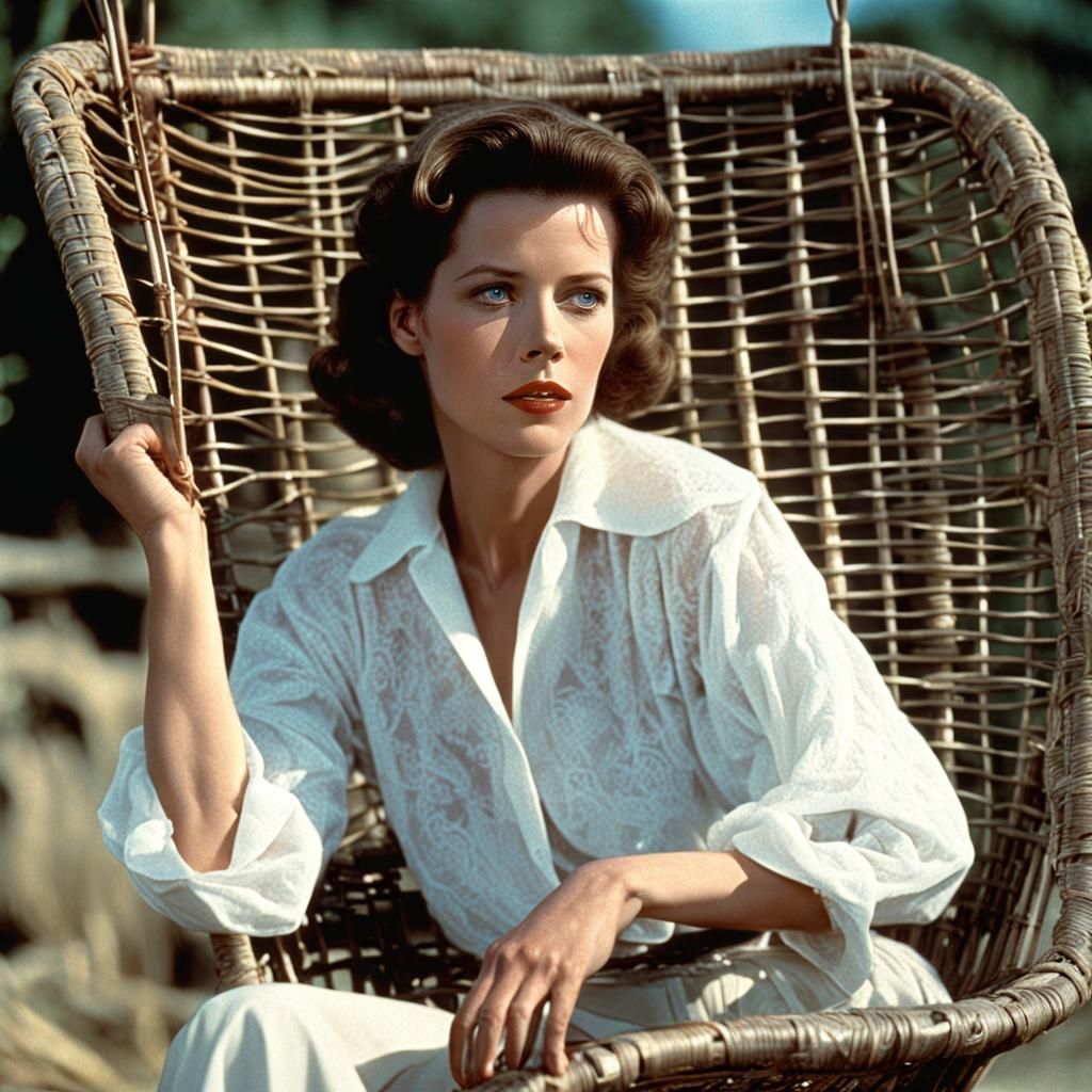 Emmanuelle in Wicker Chair: Open Shirt Portrait