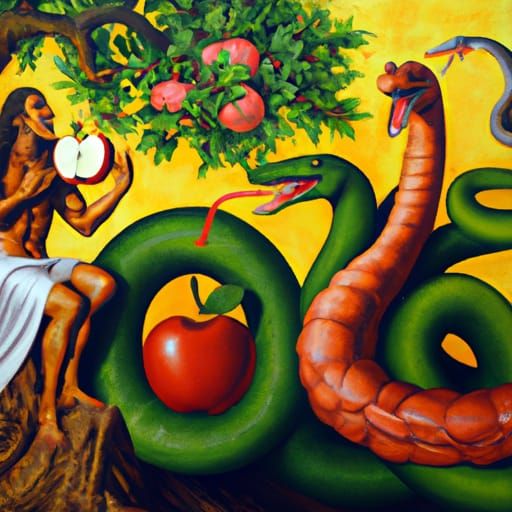Serpent Tempts Adam and Eve: Acrylic Renaissance Style