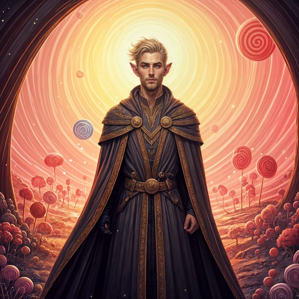 Epic Elven Wizard Mercenary in Vibrant Candyland Wonderland