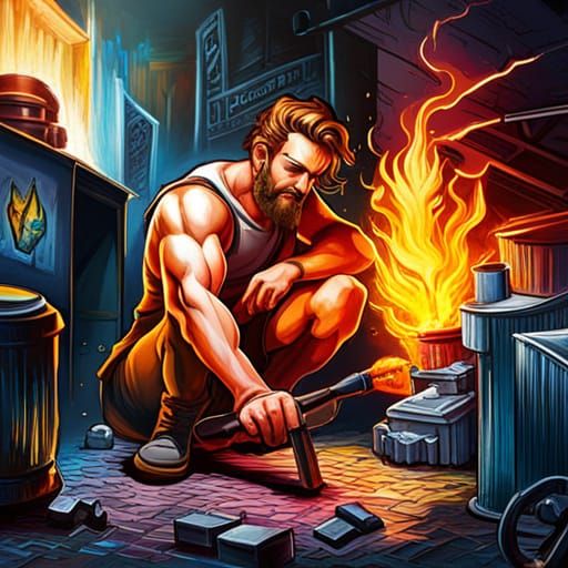 Hephaestus Blacksmith Forge in Graffiti Art Style