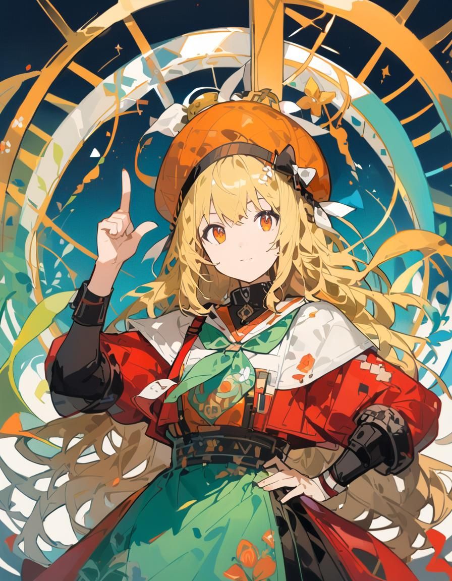 Anime Woman in Red Dress with Green Hair