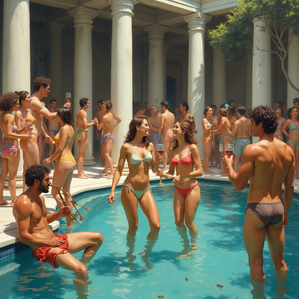 Ancient Greek Pool Party in Vibrant Colors