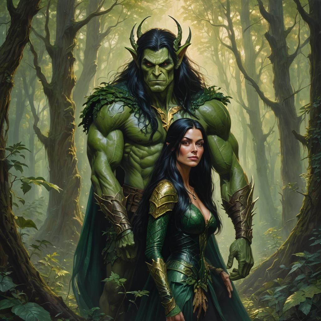 Green Goblin and Black-Haired Woman in Forest