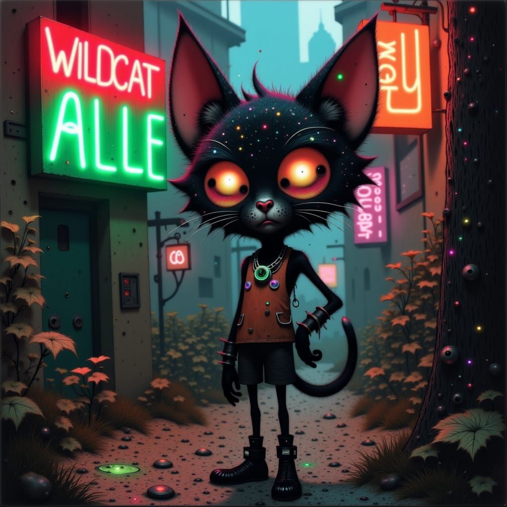 Fierce Alley Cat Portrait in Magical Fantasy Style