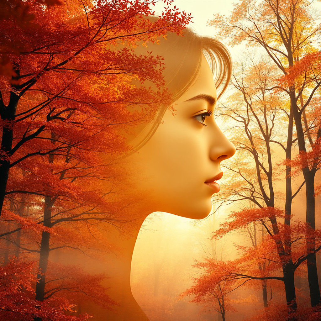 Ethereal Autumn Forest Silhouette Portrait